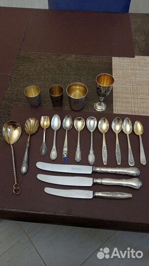 Серебряные приборы, ложки, стопки, ножи