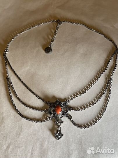 Антикварное колье серебро коралл