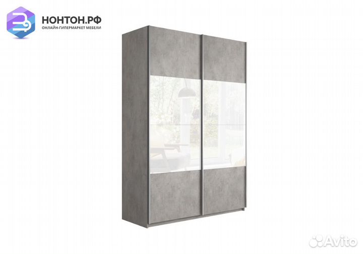 Шкаф-купе 2-х створчатый Прайм белое стекло / бето