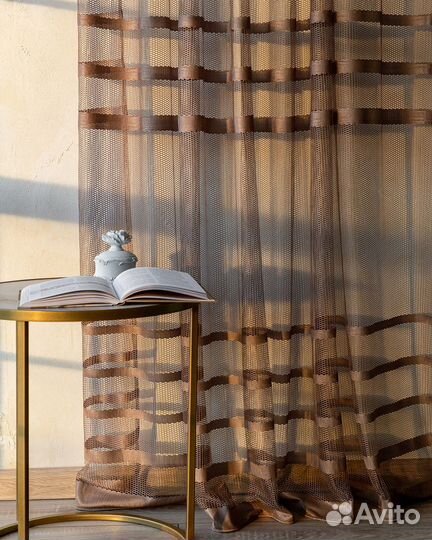 Крупная сетка тюль Фрида Капучино