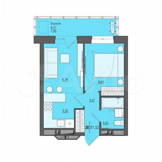 2-к. квартира, 31,5 м², 8/25 эт.