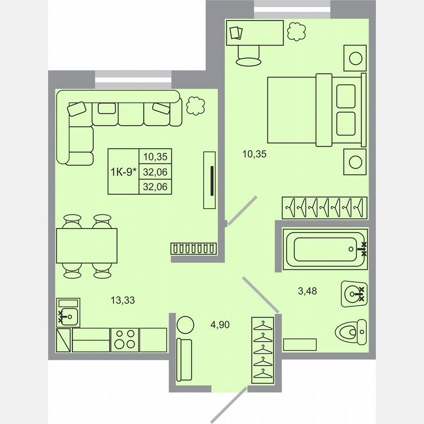 1-к. квартира, 32,1 м², 2/17 эт.