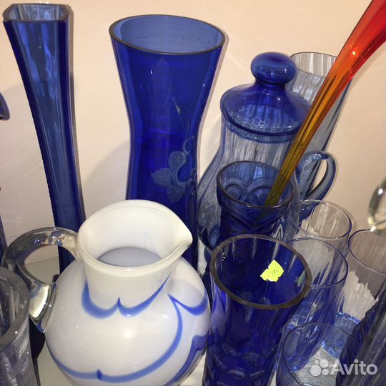 Ваза синее стекло