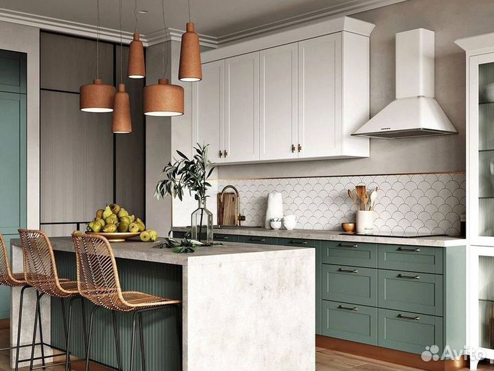 Кухня с каменным островом