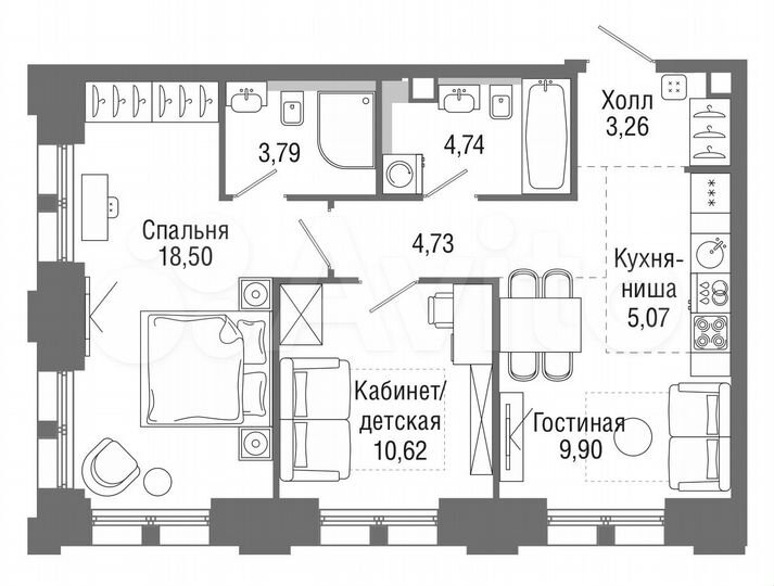 2-к. квартира, 60,3 м², 19/36 эт.