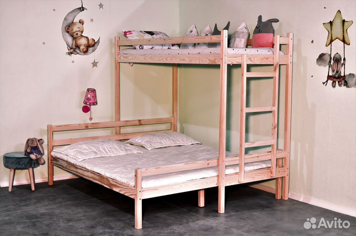 Детская кровать чердак массив 190*800 один борт