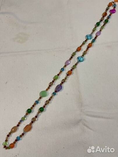 Бусы натулальные голубые, разноцветные