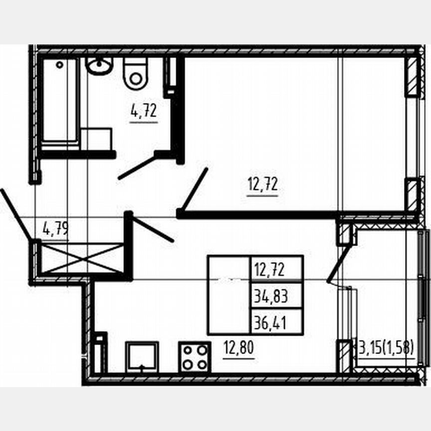 1-к. квартира, 34,8 м², 3/4 эт.