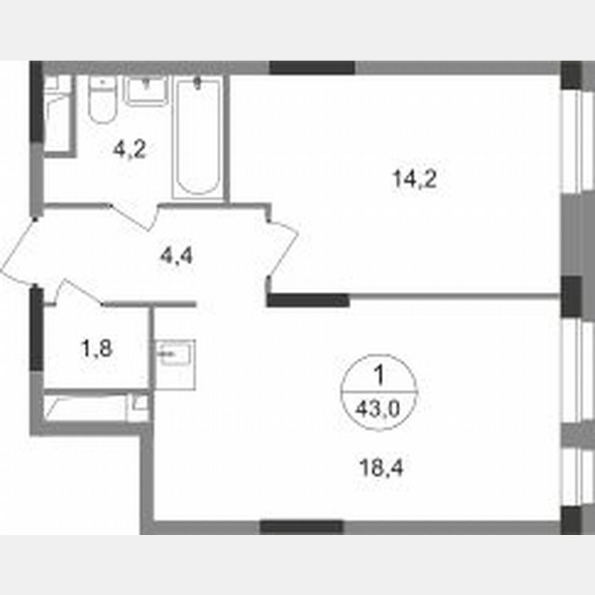 1-к. квартира, 43 м², 4/19 эт.
