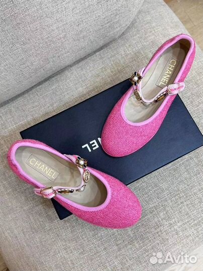 Chanel балетки твидовые с украшениями Mary Janes