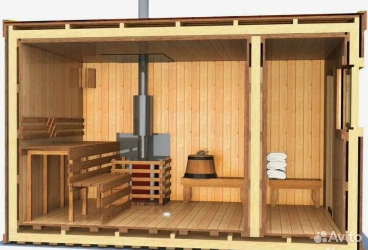 Баня под ключ каркасная 4м*2.2м 245т.р