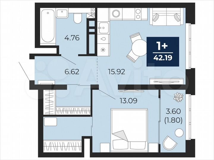 1-к. квартира, 42,2 м², 7/22 эт.