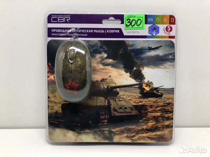 Проводная оптическая мышь с ковриком Tank battle