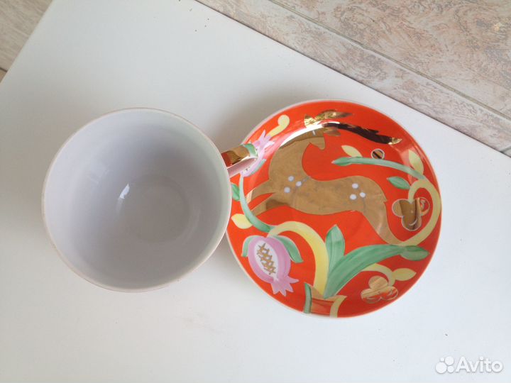 Чайная пара Дулево СССР 70-е Золотой олень. Новая