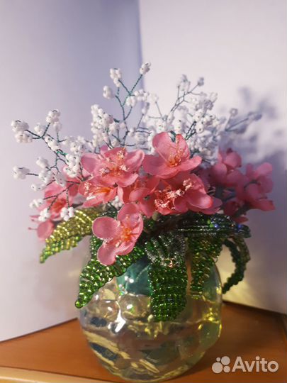 Нежный мини-букетик из бисера - ручная работа