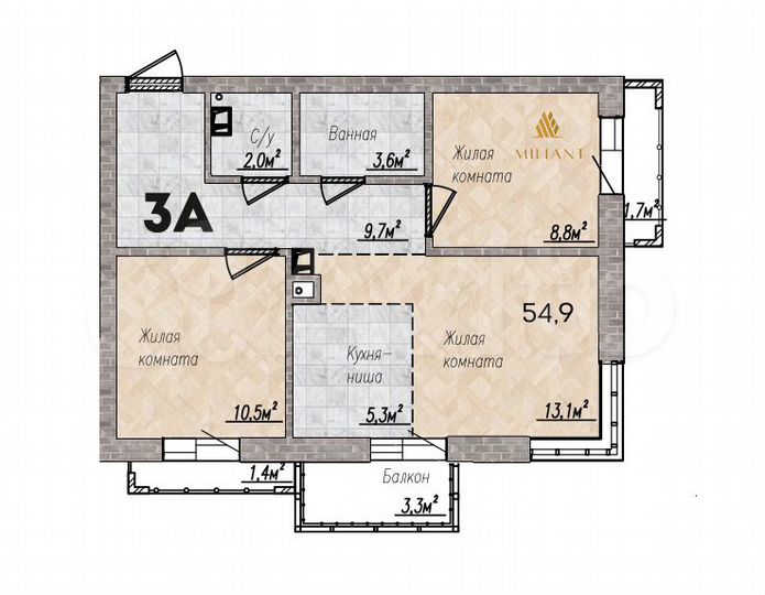 3-к. квартира, 54 м², 4/9 эт.
