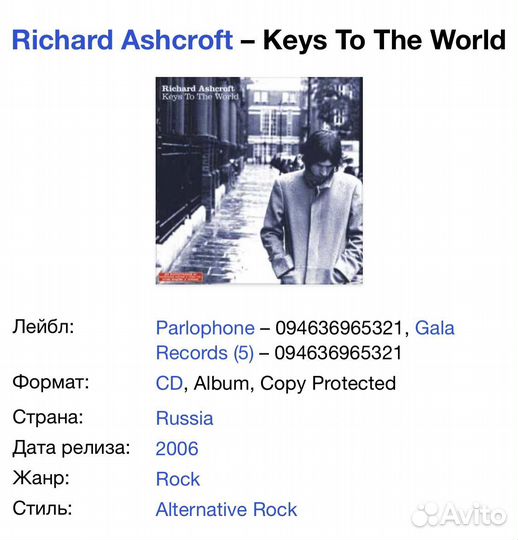 Richard Ashcroft - Keys To The World CD Rus
