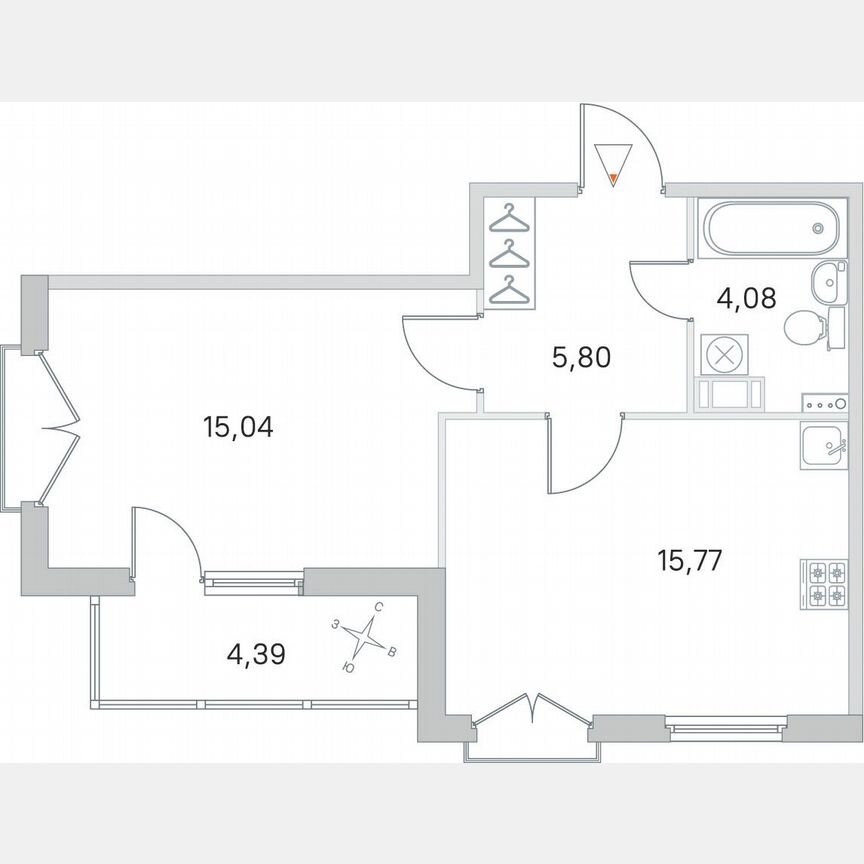 1-к. квартира, 42,9 м², 4/4 эт.