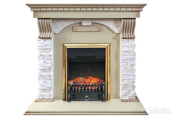 Каминокомплект Dublin арочный сланец крем с очагам