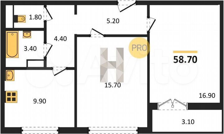 2-к. квартира, 58,7 м², 4/17 эт.
