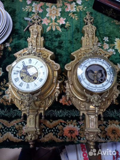 Комплект Часы и барометр настенные бронза. Франция