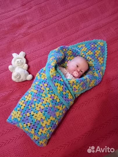 Одеяло вязанное новое, шерстяное для новорожденных