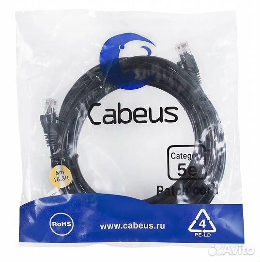 Патч-корд Rj-45 Cabeus PC-UTP-RJ45-Cat.5e-5m-BK