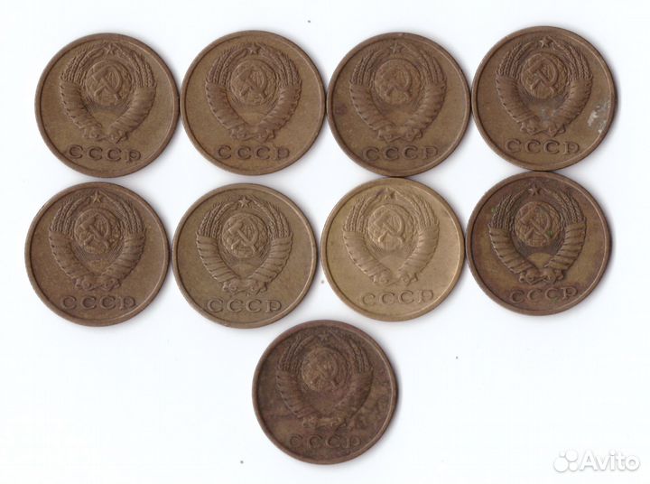 Набор монет (9шт) 2копейки 1961,63,70,71,72,73,74,76,79гг. XF