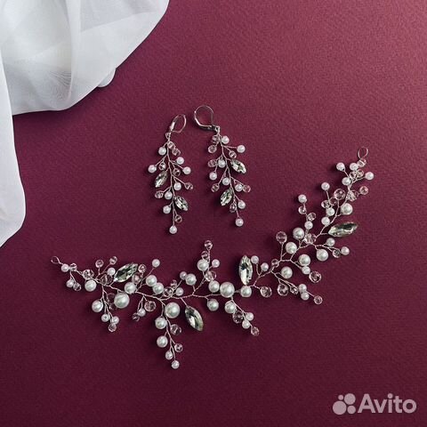 Свадебные украшения ободок серьги веточки