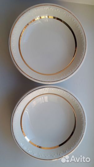 Суповые тарелки 6 шт. обводка золотом,зик Конаково