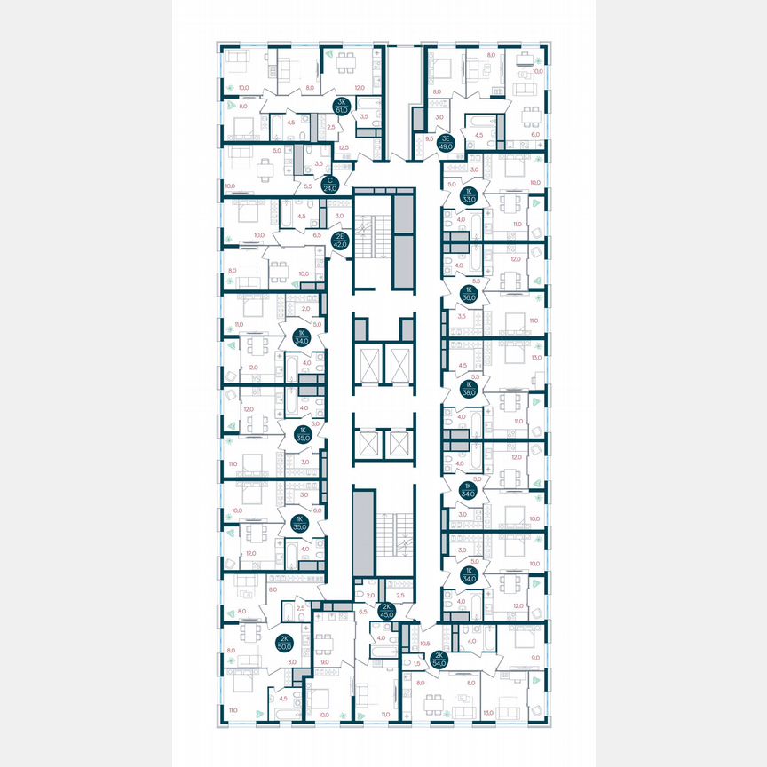 2-к. квартира, 42 м², 21/32 эт.