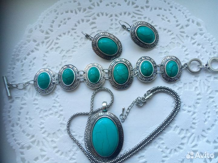 Бижутерия браслет, кулон, серьги бирюза
