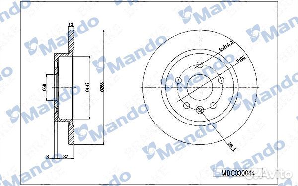 Диск тормозной mando mbc030044 для а/м opel, chevrolet