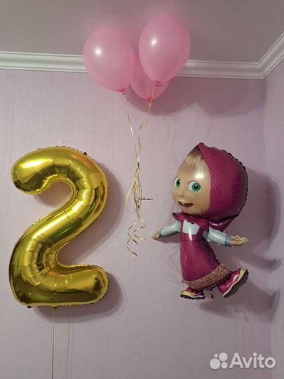 Шары хром, латексные, цифра, Маша и медведь