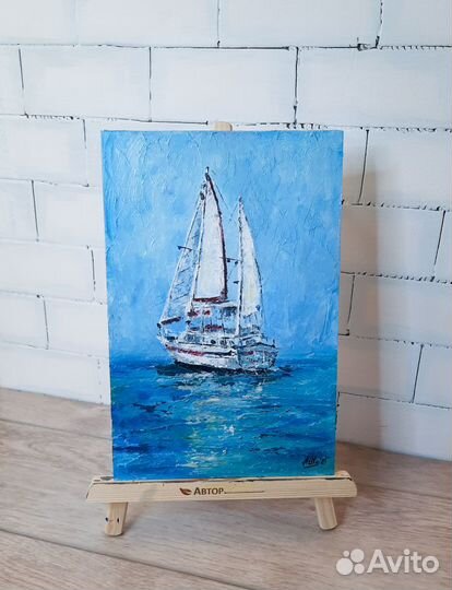 Картина парусник Морской пейзаж Этюд мастихином