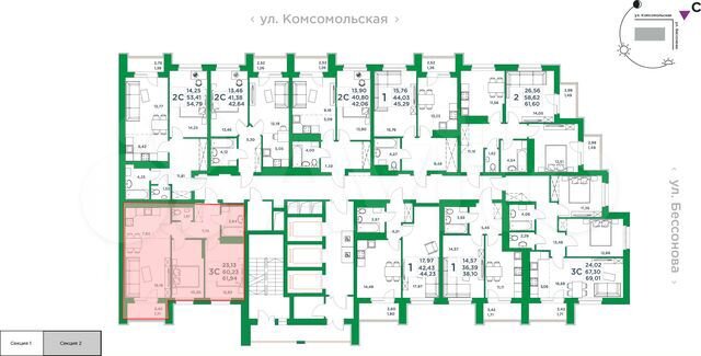 2-к. квартира, 60,2 м², 6/24 эт.