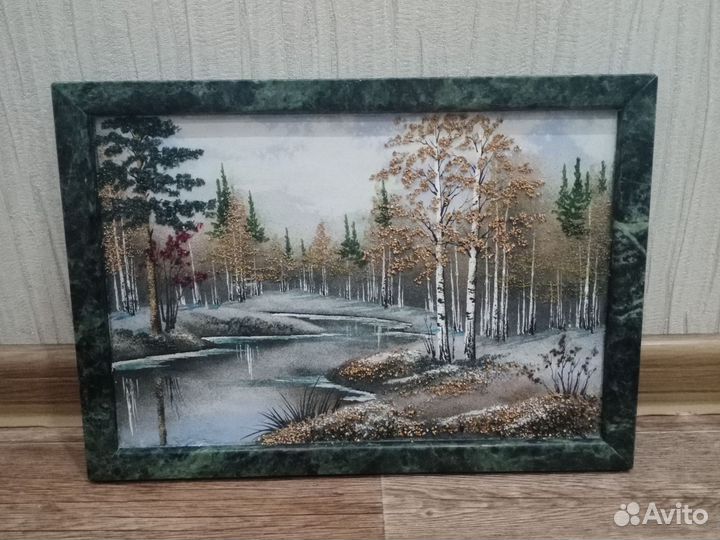 Триптих картины из каменной крошки осеньзима Весна