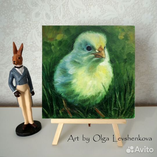 Картина маслом Цыплёнок 15х15 см. В наличии