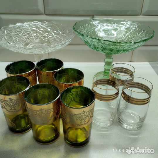 Ваза для фруктов на ножке СССР. Стаканы Корея