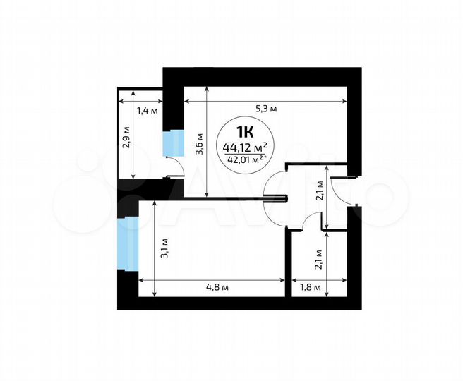 1-к. квартира, 42 м², 6/16 эт.