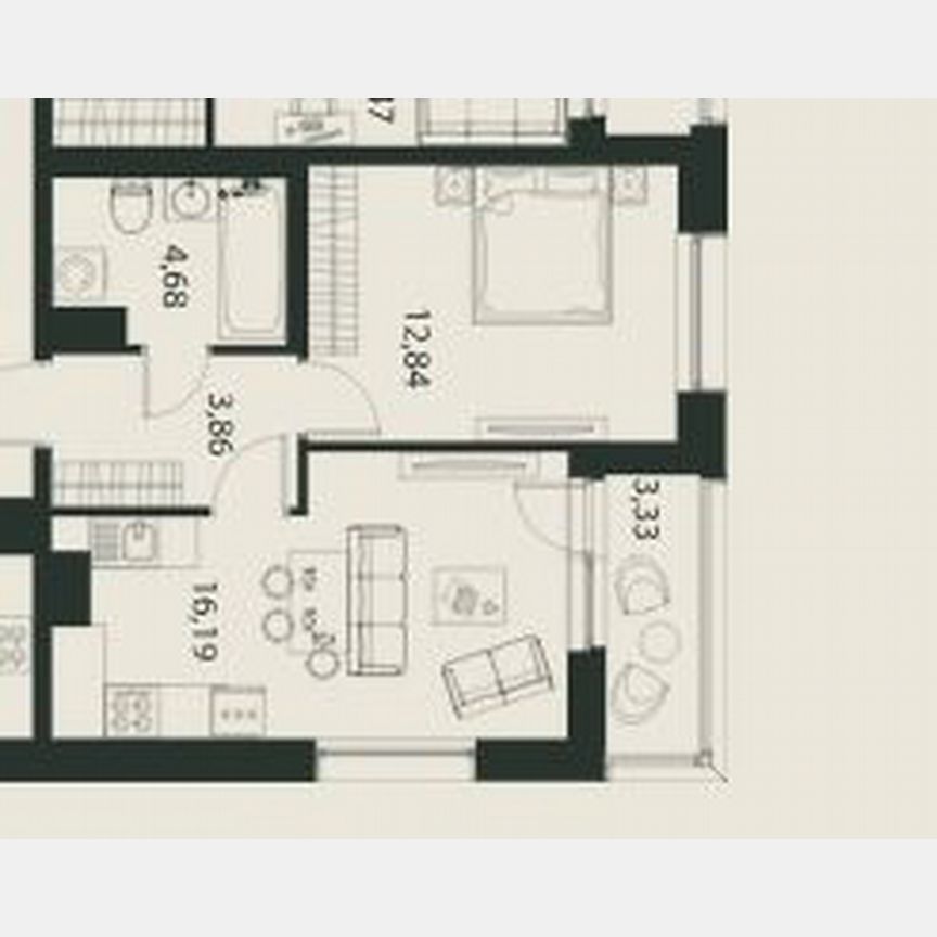 1-к. квартира, 42 м², 3/12 эт.