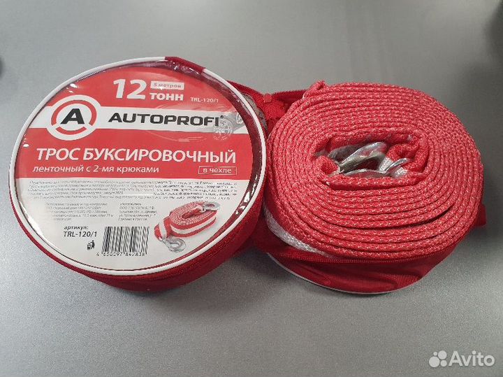 Трос буксировочный ленточный, 12тонн, 5м, 2крюка