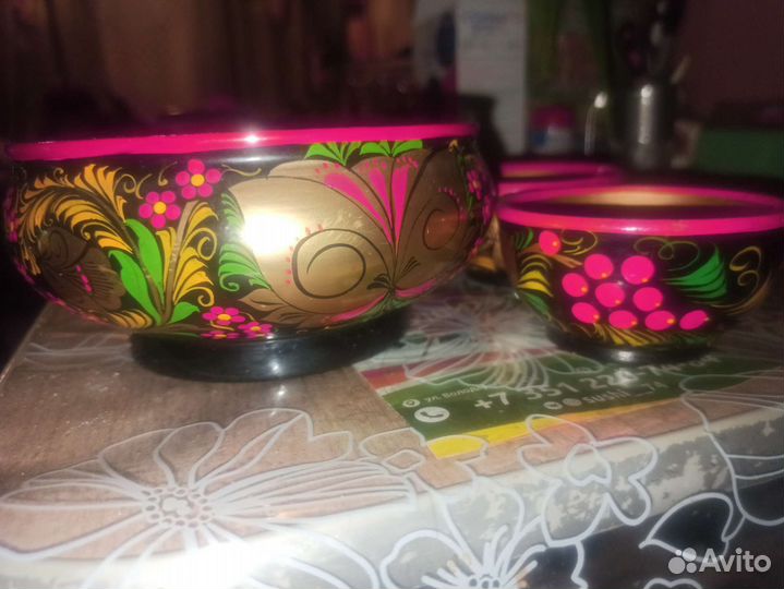 Набор посуды деревянный расписной СССР