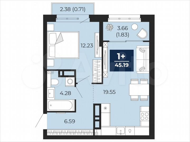 1-к. квартира, 45,2 м², 8/22 эт.