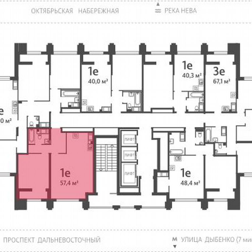 1-к. квартира, 56,8 м², 23/23 эт.