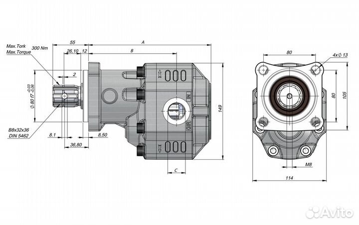 Гидронасос шестеренчатый ISO ehass 43 BD