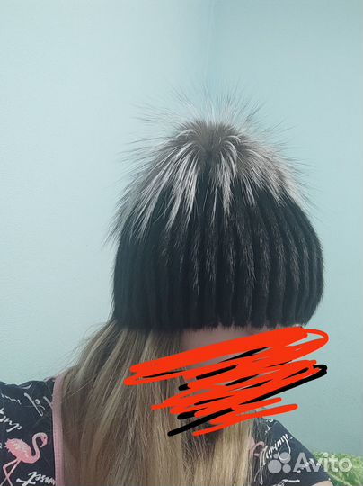 Шапка норковая женская вязаная черная