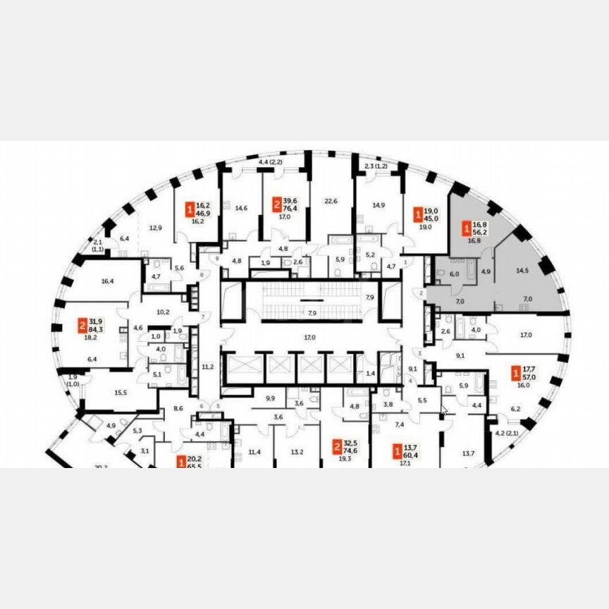 1-к. квартира, 56,2 м², 5/46 эт.