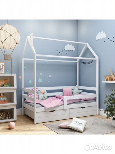 Кроватка домик высокий борт из массива от 2х лет