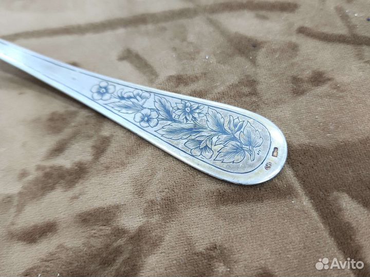 Ложка столовая серебро. Чернь.875 пр. 83 гр